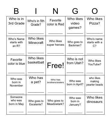YouthCity Fairpark Friends Bingo Card
