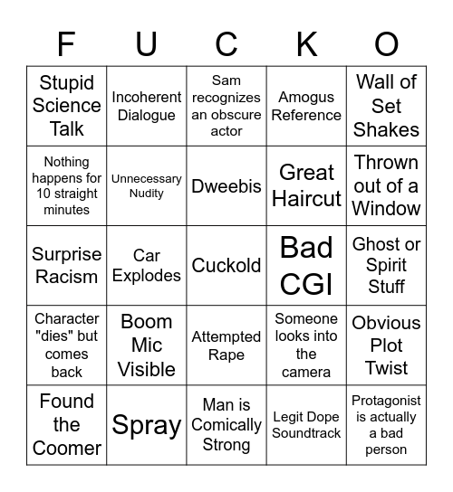 Bad Movie Bingo Card