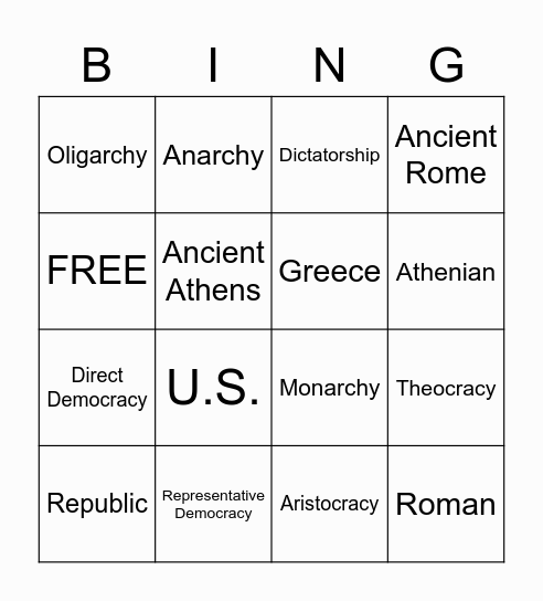 Forms of Government Bingo Card