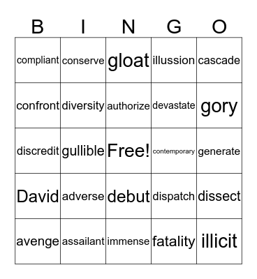 Middle School Vocabulary Bingo Card