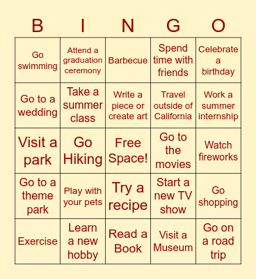 How Was Your Summer? Bingo Card