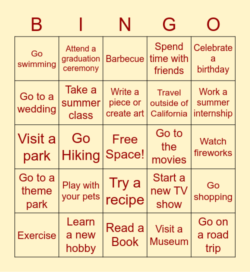 How Was Your Summer? Bingo Card