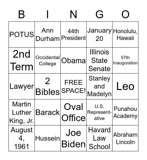 Obama Bingo Card