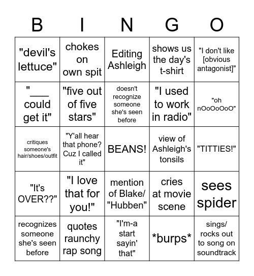 Ashleigh Bingo Card