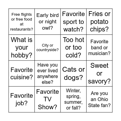 Get to Know You Bingo Card