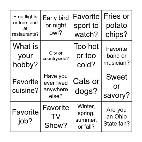 Get to Know You Bingo Card