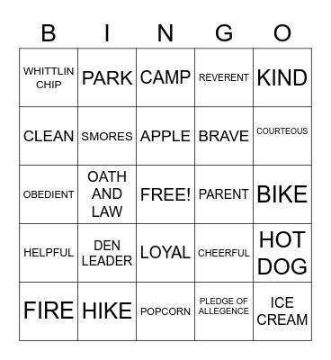 CUB SCOUT BINGO Card