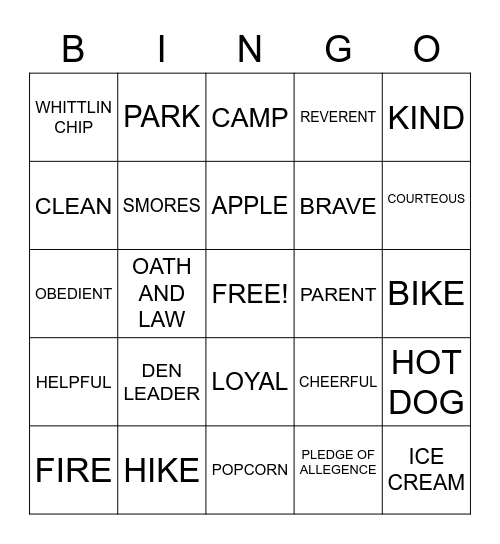 CUB SCOUT BINGO Card