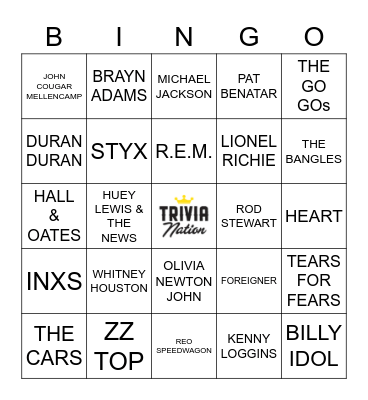 TOP ACTS OF THE 80's Bingo Card