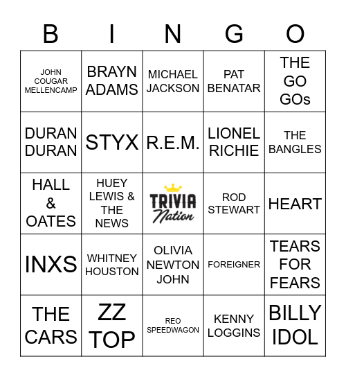 TOP ACTS OF THE 80's Bingo Card