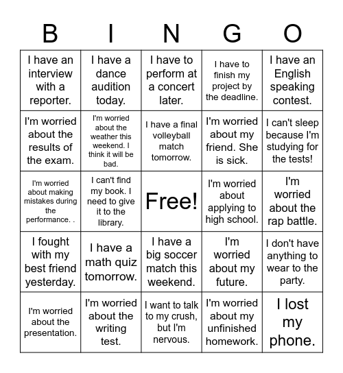 Don't Worry About Bingo Card