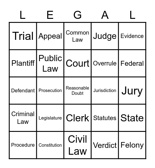 Law Term Bingo Card