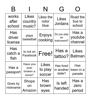 Get to know -Bingo1 Bingo Card