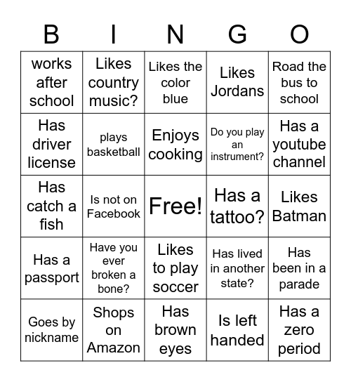 Get to know -Bingo1 Bingo Card