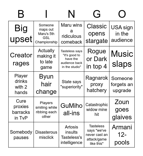 GSL Bingo Card