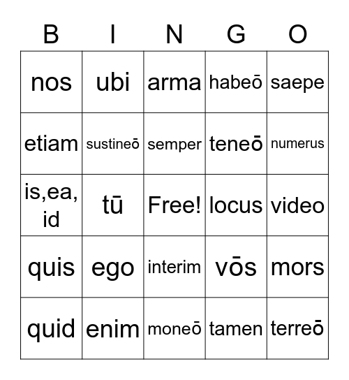 Latin Henle Vocab 9 - 11 Bingo Card