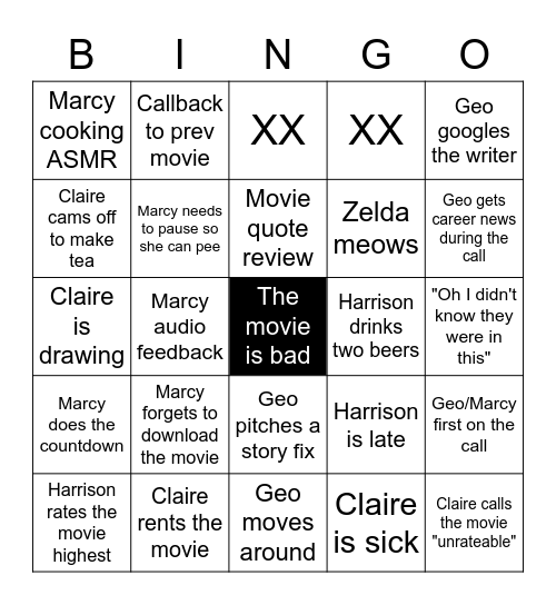 Movie Watching Club bingo Card