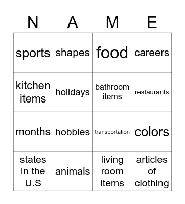 categories! Bingo Card