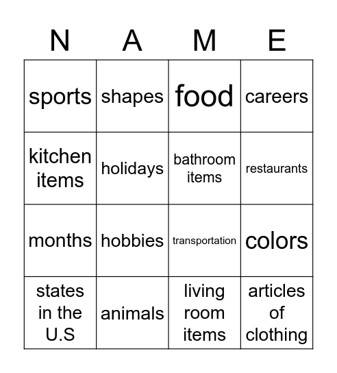 categories! Bingo Card