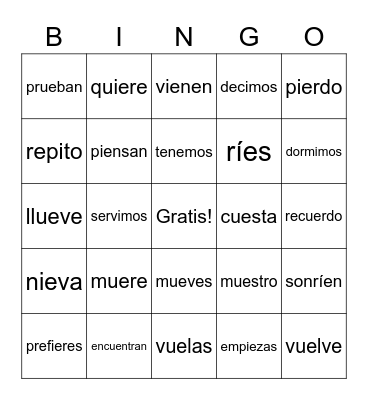 Stem-Changing Verbs (Spanish) Bingo Card