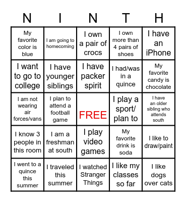 Packer Partner BINGO Card