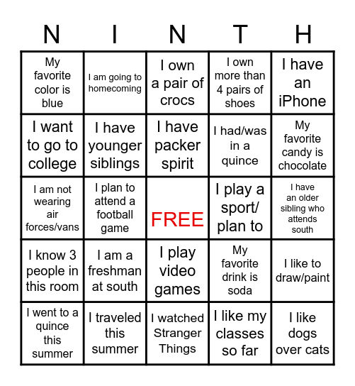 Packer Partner BINGO Card