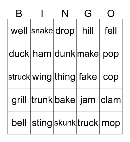 Word Families 1 Bingo Card