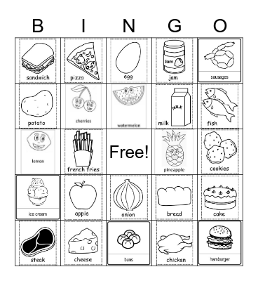 Kids Food Bingo Card