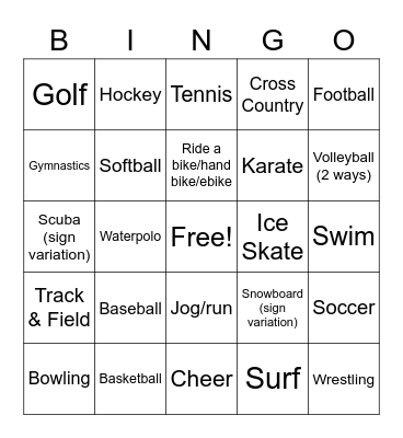Sports Bingo! Bingo Card