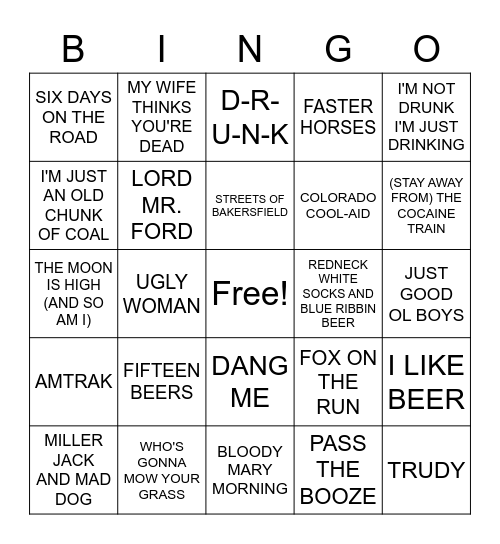 Classic Country Bingo Card