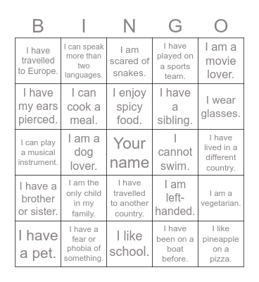 find someone who Bingo Card