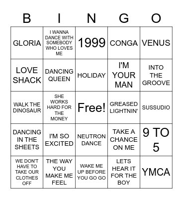 DANCE HITS Bingo Card