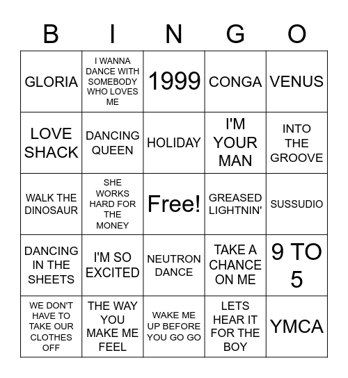 DANCE HITS Bingo Card