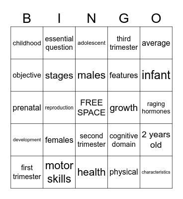 Physical Development Bingo Card