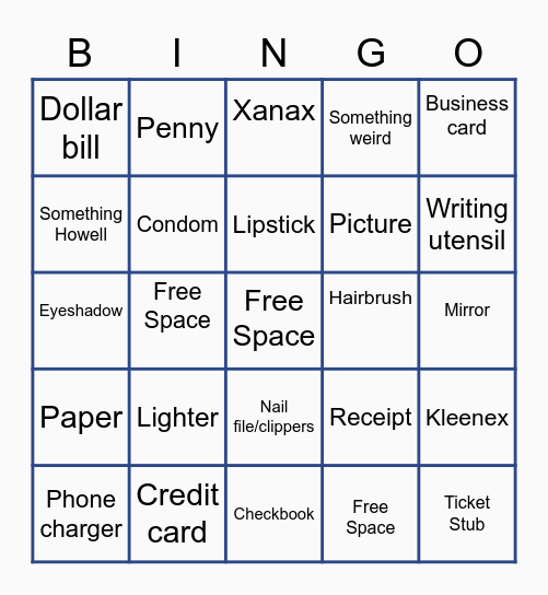 What’s in your bag lady? Bingo Card