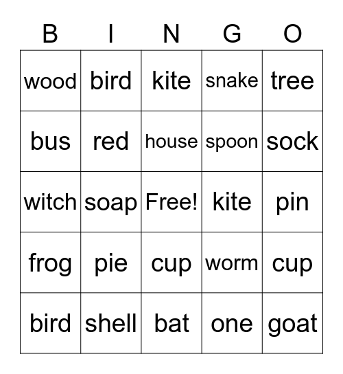 Perceive Consonants in Words Bingo Card