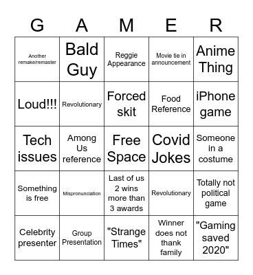 2020 Game Awards Bingo Card