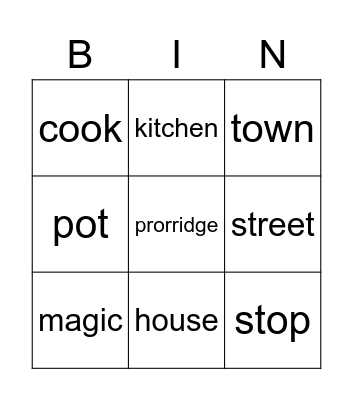 The Magic Porridge Pot Bingo Card