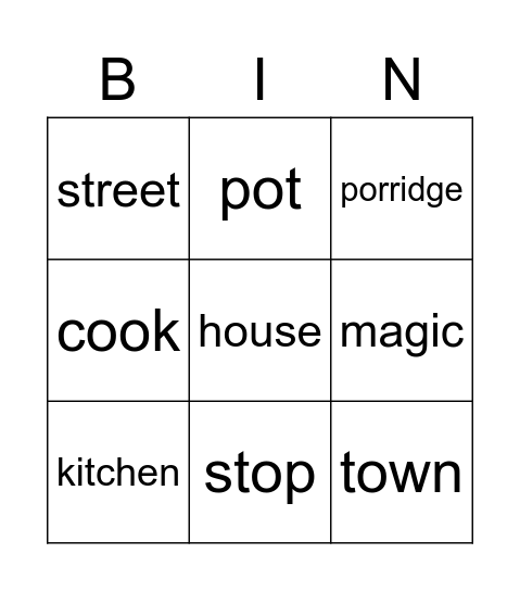 magic porridge pot Bingo Card