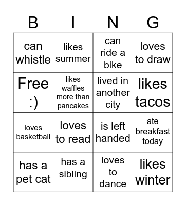 Find Someone Who..... Bingo Card