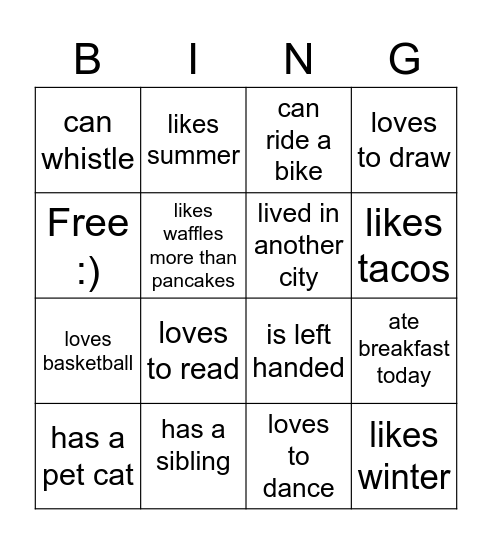 Find Someone Who..... Bingo Card