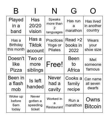 RE Bingo Card