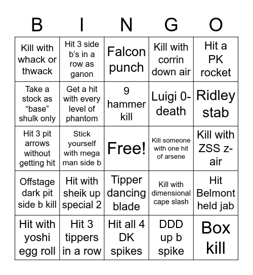 Smash bingo Card
