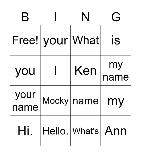 Hello-1 Bingo Card