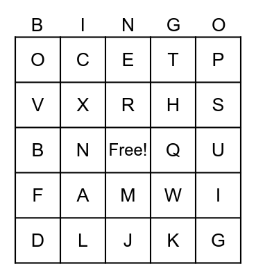 Alphabet Letters Bingo Card