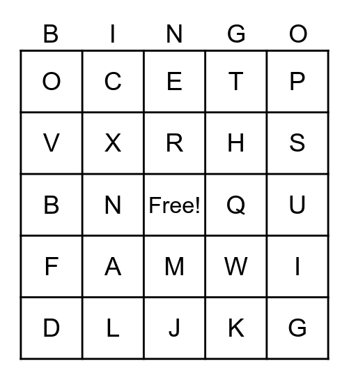 Alphabet Letters Bingo Card