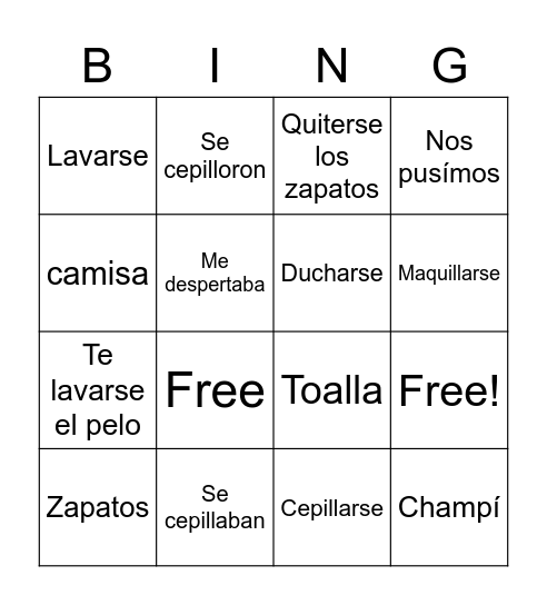 Rutina diaria Bingo Card