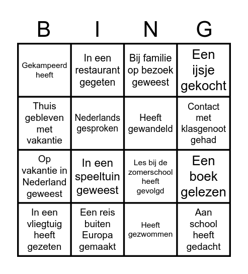 vakantie bingo Card