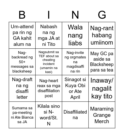 Blacksheep bingo Card