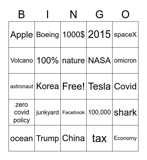 CNN 10 Bingo Card